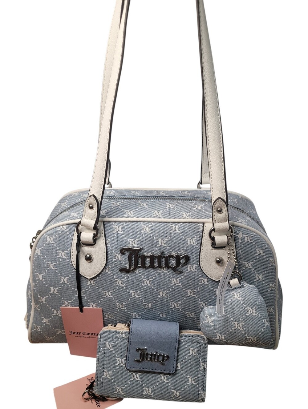 👉✨️Juicy Couture Light Blue Denim Shes The Moment Satchel And Wallet Set